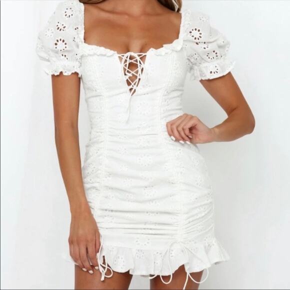 Hello Molly White Eyelet Saved By The Bell Mini Dress Sz.L/US 8 - Picture 2 of 16